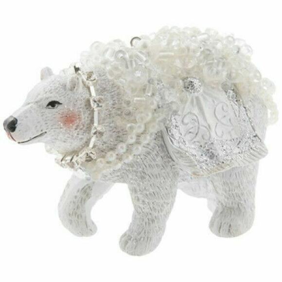Polar Bear Christmas Ornament White Rosy Cheeks Embellish Beads Rhinestones - Picture 1 of 4